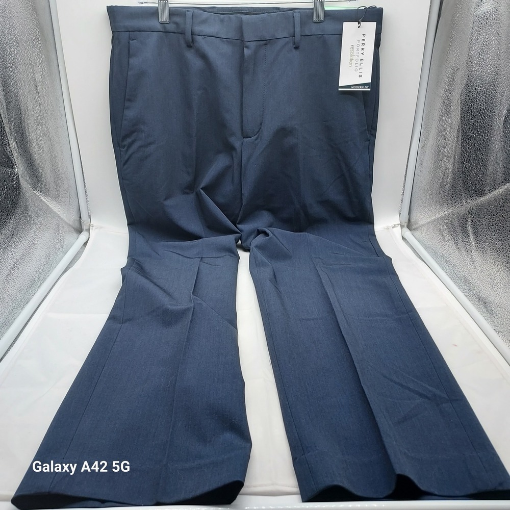 Perry Ellis Portfolio Resolution Dress Pants Vintage Indigo 34x29 Modern Fit NEW